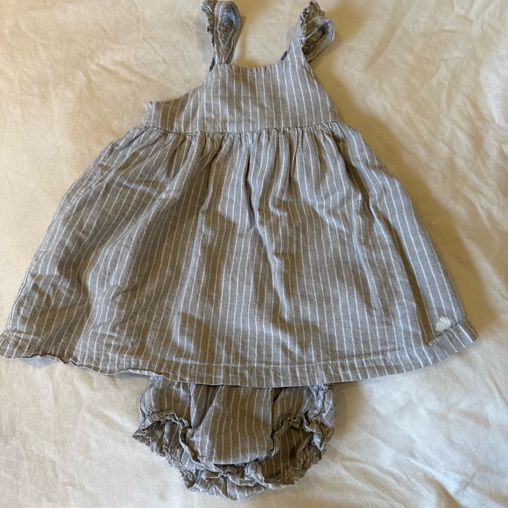 babycottons Gray and White Striped Dress Set